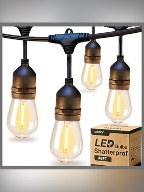 Addlon 48FT LED String Lights Black Vintage Weatherproof